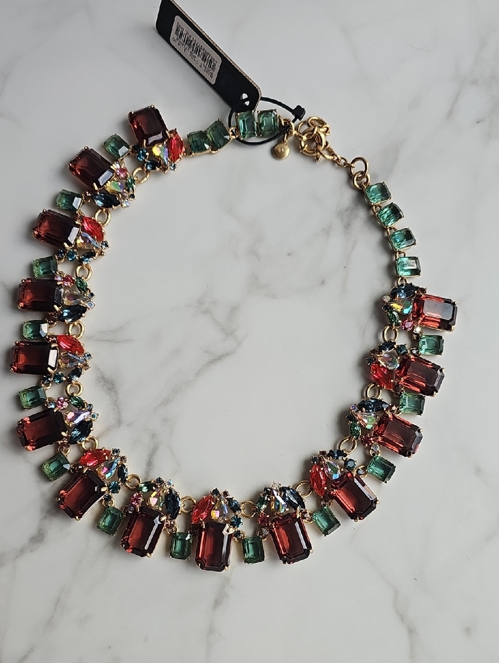 J. Crew Gold-Tone Statement Necklace with Red and Green Gemstones